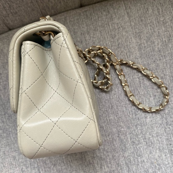 100% authentic Chanel Lambskin Quilted Mini Square Flap Grey - Picture 6 of 6